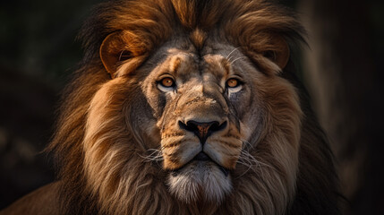 A lion on a rock in the forest