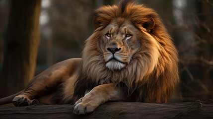 Fototapeta premium A lion on a rock in the forest