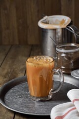 Hot drink tea with milk Malay called Teh Tarik is a popular breakfast drink in Malaysia