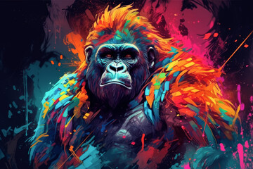 ilustracion de gorila colorido.ilustración de ia generativa - obrazy, fototapety, plakaty