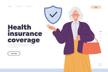 Senior retired people health insurance coverage online service landing page design template
