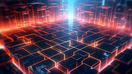 DYNAMIC TECH GRID | Futuristic Stock Image of Glowing Geometric Lines | Advanced Technology & Connectivity