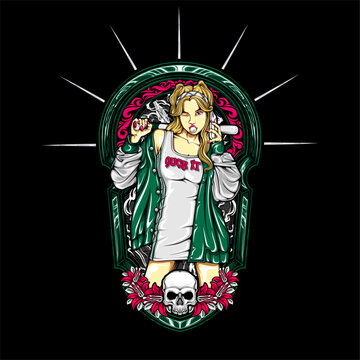 girl holding baseball bat illustration