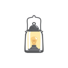 Handheld vintage burning lantern or lamp icon flat vector illustration isolated.
