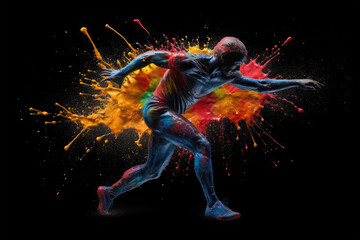 runner jumping splash colorful background