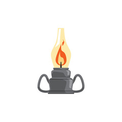 Vintage lantern in form of candlestick with flame vector illustration isolated.
