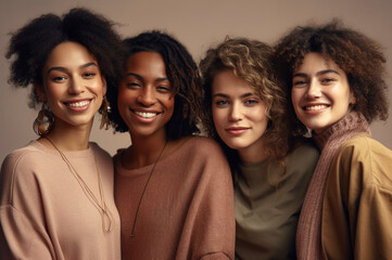 Obraz premium Group of multicultural beautiful women. Generative Ai