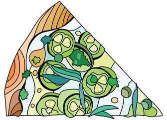 Slice of pizza, decorative zentangle vector illustration