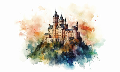 Colorful Castle painting Color watercolor painting Abstract background. Generative AI