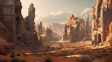ruins of ancient city in desert, generative ai - 602652182