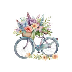 Fototapeta na wymiar Whimsical Watercolor Illustration Adorable Bike Adorned with Blooming Flowers, transparent background,,Created by Generative AI