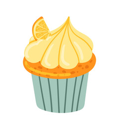 Sweet yummy cupcake, creamy cake, muffin vector ilustration. Flat style cartoon cake icon isolated on white background