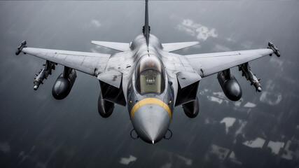 F-16 Fighting Falcon in Rainy grey Sky. Generative AI - obrazy, fototapety, plakaty