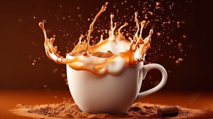 Hot morning coffee in white cup. Coffee fragrant drink. Generative ai