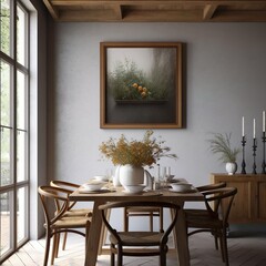 Stylish Dining Room Decor with Frame Mock-up. Generative AI