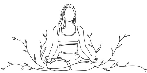 yoga woman in the lotus position line art style vector illustration
