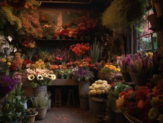 Vibrant Blooms in Quaint Flower Shop - AI Generated