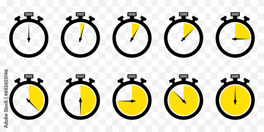 Aufkleber stopwatch timer icon collection. set of stopwatch countdown icons