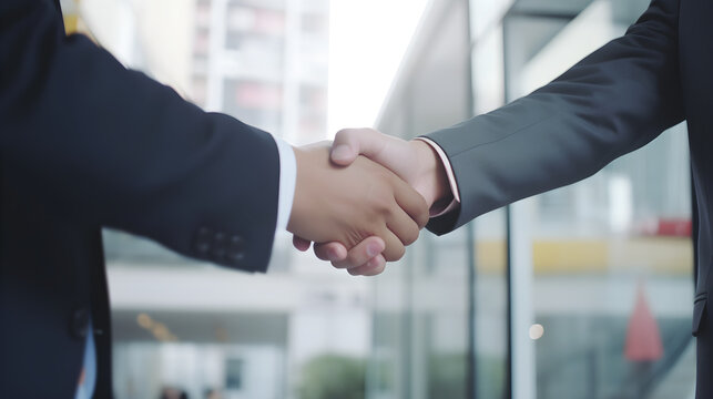 two businessmen shaking hands in the office created with Generative AI