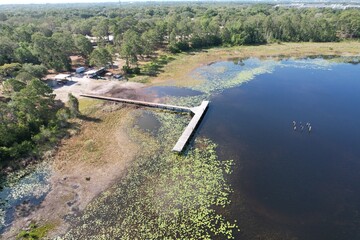 An aerial photo of Lake Chautauqua nature preserves in Tampa Bay, Florida.