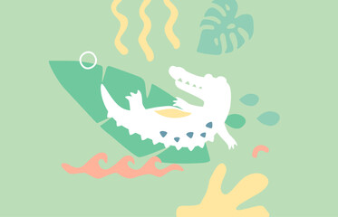 Abstract hand drawn crocodile green pastel background. Suitable for natural animal card and poster concept.