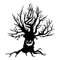 dry tree silhouette Ghost tree with scary devil face for Halloween card decoration