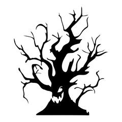 dry tree silhouette Ghost tree with scary devil face for Halloween card decoration