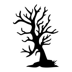 dry tree silhouette Ghost tree with scary devil face for Halloween card decoration