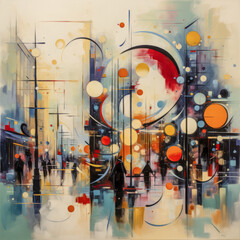 Abstract painting of a city street scene