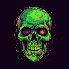 Chilling Zombie Face Illustration - An Edgy T-Shirt Print Design for Halloween: Generative AI
