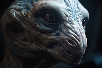 Closeup Portrait of an Alien-Like Anthropomorphic Creature - a Glimpse into the Unfamiliar. Generative AI