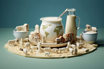 World milk day with people drinking a milk over happy bright background. Generative Ai