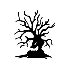 dry tree silhouette Ghost tree with scary devil face for Halloween card decoration