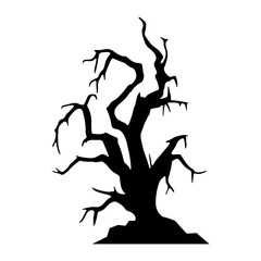 dry tree silhouette Ghost tree with scary devil face for Halloween card decoration