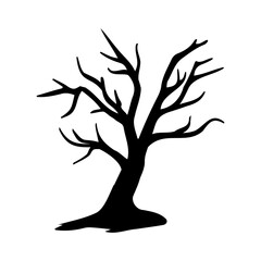 dry tree silhouette Ghost tree with scary devil face for Halloween card decoration