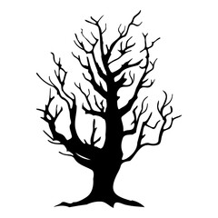 dry tree silhouette Ghost tree with scary devil face for Halloween card decoration