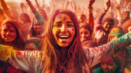 Fototapeta na wymiar Celebrating Holi color festival. Generative AI