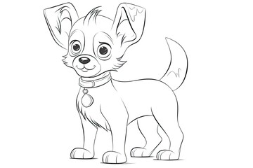 Children's coloring book, dog isolated on white background. Generative ai.