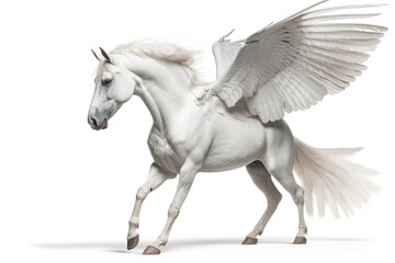 Obraz na płótnie Canvas Pegasus with big wings isolated in white background. Generative ai.
