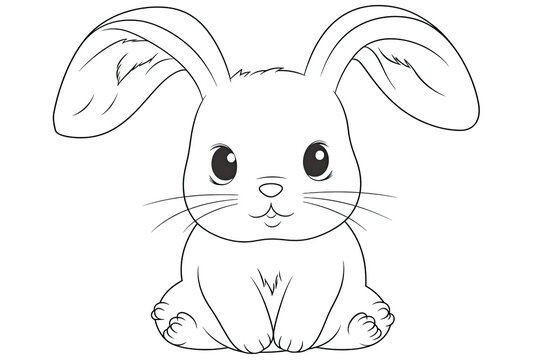 Cute fairy tale rabbit on a white background, coloring book. Generative ai.