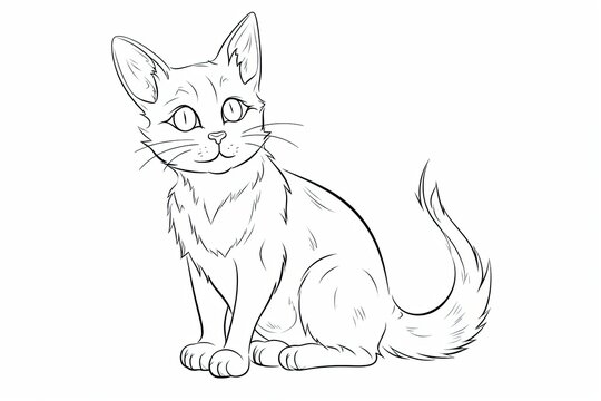 Drawn cute kitten for coloring. Generative ai.