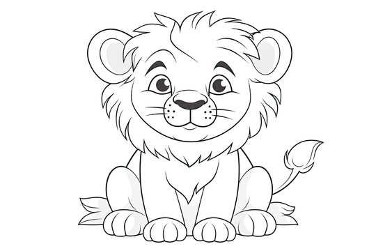 Happy Lion drawn on a white background. Generative ai.