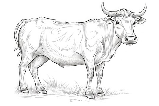 Drawn cow on a white background. Generative ai.