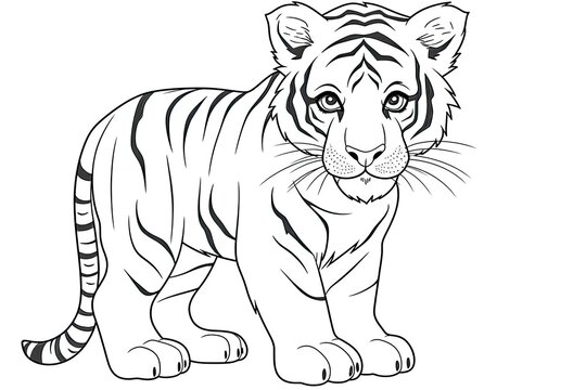 Wild tiger with stripes on a white background. Generative ai.