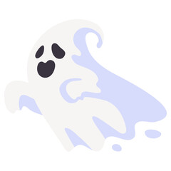 Cartoon ghost in white robe floating Haunt and scare people on Halloween night.
