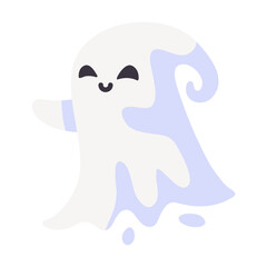 Cartoon ghost in white robe floating Haunt and scare people on Halloween night.