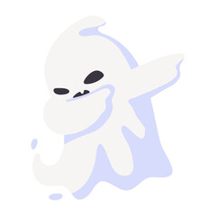 Cartoon ghost in white robe floating Haunt and scare people on Halloween night.