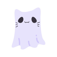 Cartoon ghost in white robe floating Haunt and scare people on Halloween night.