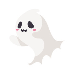 Cartoon ghost in white robe floating Haunt and scare people on Halloween night.