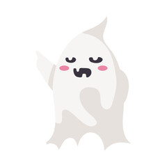 Cartoon ghost in white robe floating Haunt and scare people on Halloween night.